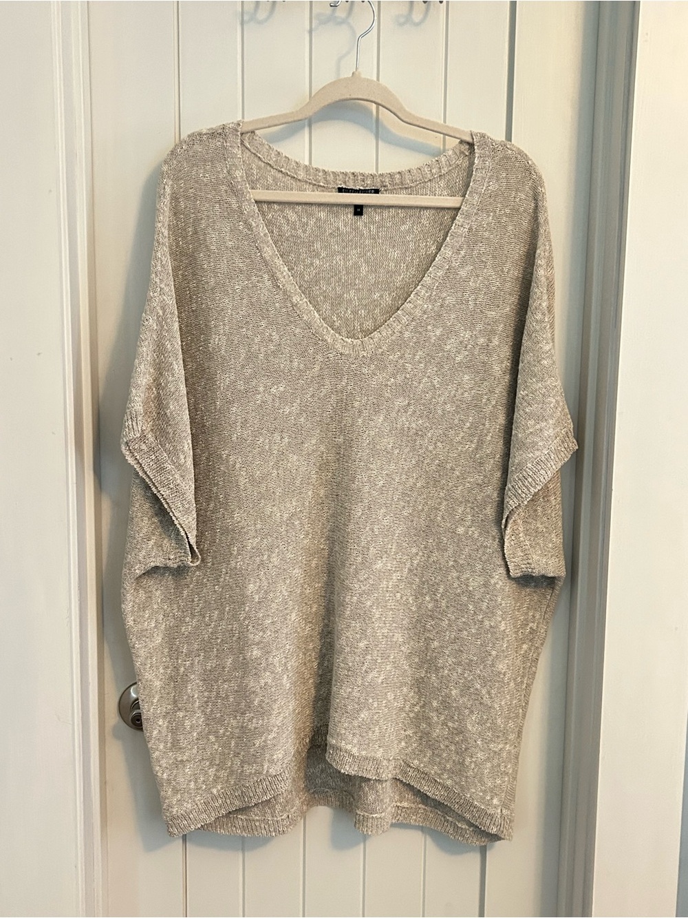 Eileen Fisher Woman V-Neck Poncho Tunic Top Linen Cotton Sweater Size 1X Biege
